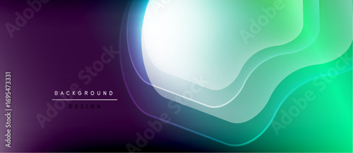 Abstract gradient background. Smooth curves blend purple, green hues. Modern design element for digital projects. Minimalist aesthetic.