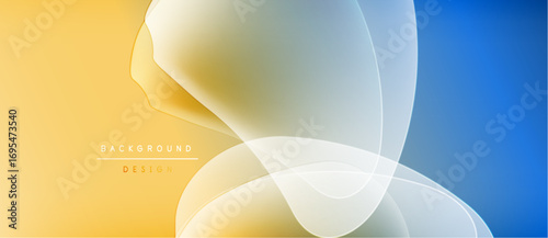 Abstract background features overlapping translucent shapes. Yellow, blue hues create soft gradient effect. Minimalist design, modern aesthetic.