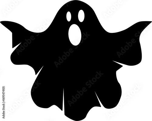 Spooky Silhouette Simple Ghost with Open Mouth Isolated Element