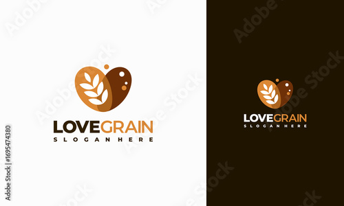 Love Wheat Logo designs concept vector, Grain Wheat and Love symbol template