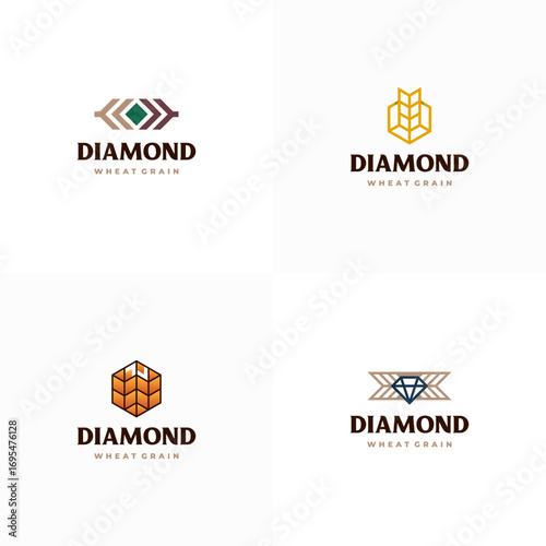 Set of Wheat Grain Diamond logo designs concept vector, Agriculture wheat Logo Template vector icon
