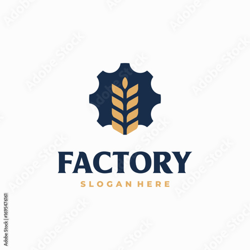 Wheat Grain Factory Logo designs concept with gear symbol, Bread Factory logo template