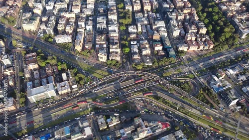 Bogota's northern area taken from the sky, with its characteristic buildings and its usual traffic