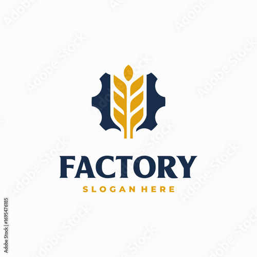 Wheat Grain Factory Logo designs concept with gear symbol, Bread Factory logo template