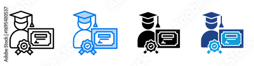 Graduate icon set multiple style collection