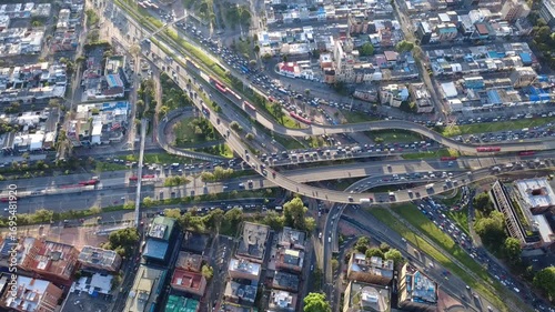 Aerial Drone Footage of Highway Interchange and City Traffic