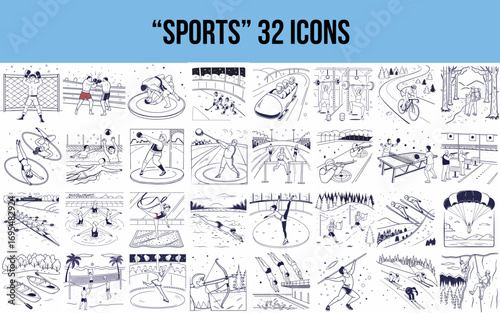 Sports icons collection featuring various athletes and activities  