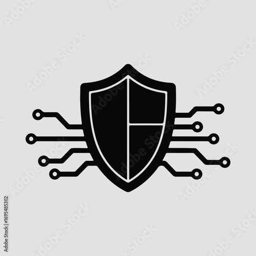 Silhouette cybersecurity shield with digital circuit vector illustrator
