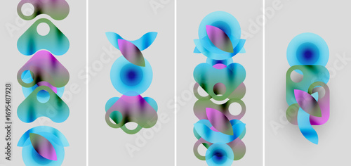 Abstract composition featuring overlapping colorful circles. Gradient hues blend, creating dynamic visual rhythm. Soft shapes suggest fluidity, movement.