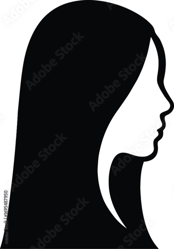 Side-Part Long Straight Hair – Minimal Vector Female Silhouette