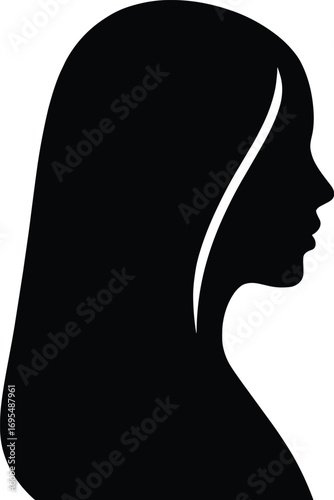 Side-Part Long Straight Hair – Minimal Vector Female Silhouette