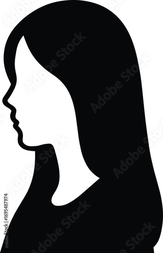 Side-Part Long Straight Hair – Minimal Vector Female Silhouette