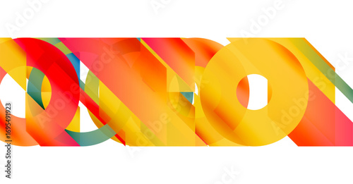 Abstract composition featuring overlapping colorful circles, triangles. Bright hues create dynamic visual texture. Modern design element.