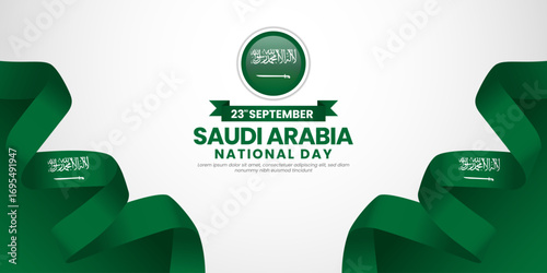 Saudi arabia national day banner background 23 september design element with waving ribbon flag