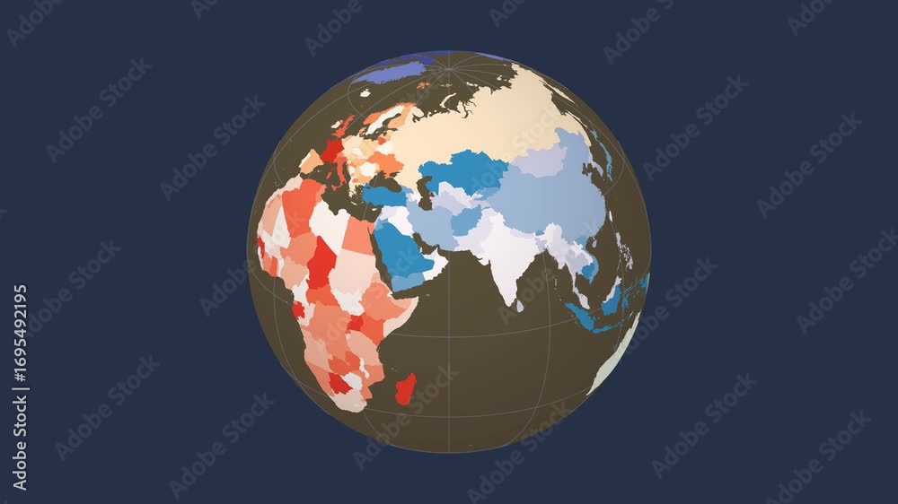 Planisphere Rotating Spinning earth. Slanted sphere view. Moderate speed planet rotation ...