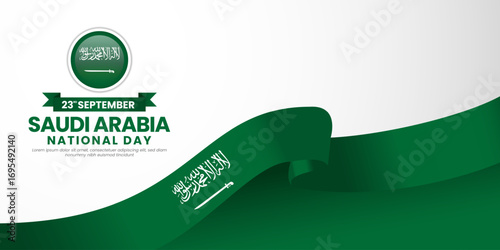 Saudi arabia national day banner background 23 september design element with waving ribbon flag