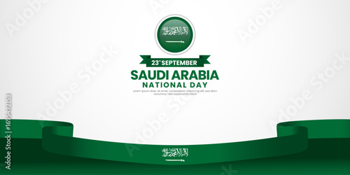 Saudi arabia national day banner background 23 september design element with waving ribbon flag