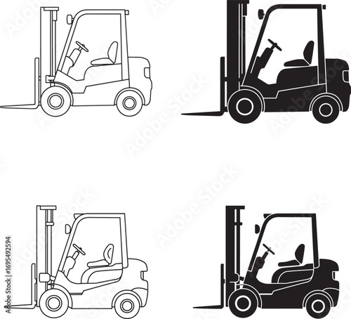 Forklift Truck Outlines and Silhouettes for Logistics Construction and Warehouse Operations