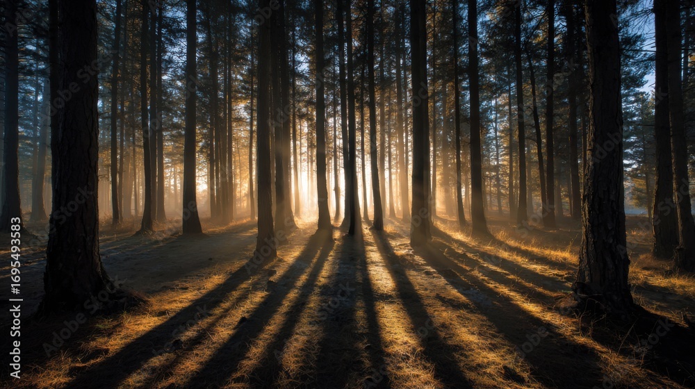 Fototapeta premium The Golden Hour Creates Long Vertical Shadows