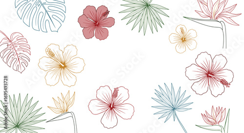 Elegant tropical flower and leaf pattern design brings a vibrant, modern island vibe to your project