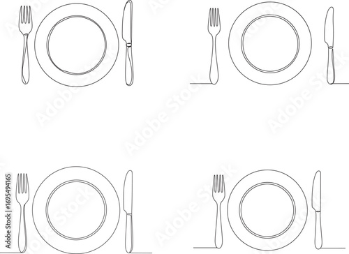 Simple Line Drawing of Four Place Settings