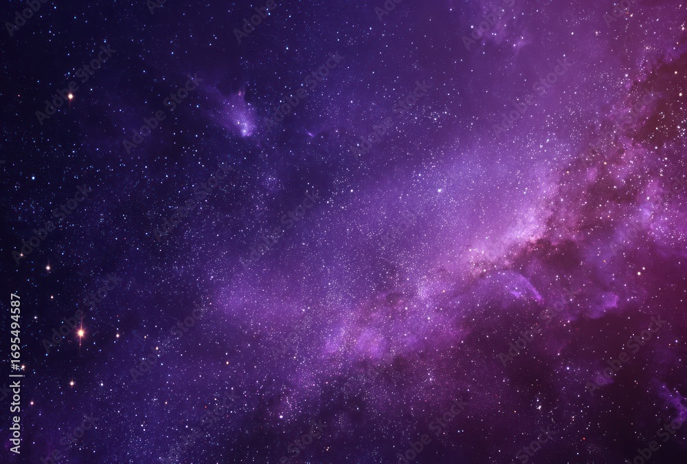 Fototapeta premium A cosmic vista reveals a colorful nebula swirling with stardust, bathed in hues of violet, purple, and pink against a dark expanse