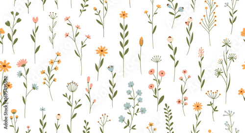 Charming floral pattern background for springtime designs and cheerful projects with happy wildflower accents