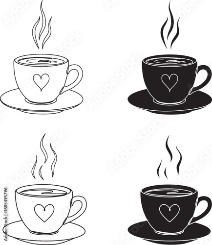 Four variations of a cute coffee cup with heart