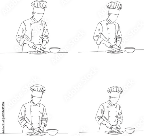 Four Sketches of a Chef Preparing Food