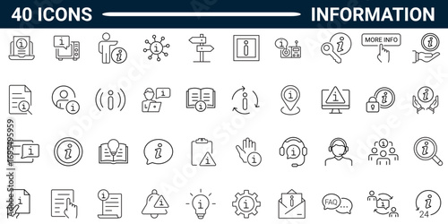 A collection of Information icons with editable stroke styles. Icons for web and mobile applications. Complete vector illustrations. A series of pictograms.