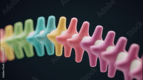 An abstract representation of a vibrant, rainbow-colored spinal column, evoking a sense of movement and vitality, set against a backdrop.