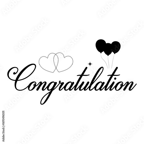 Elegant congratulation silhouette with hearts, balloons and sparkle, perfect for cards, banners