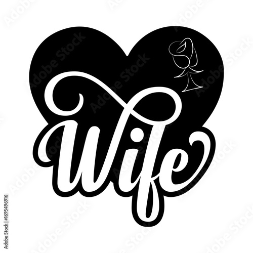 Elegant wife logo design, heart, rose, script silhouette for gifts and branding