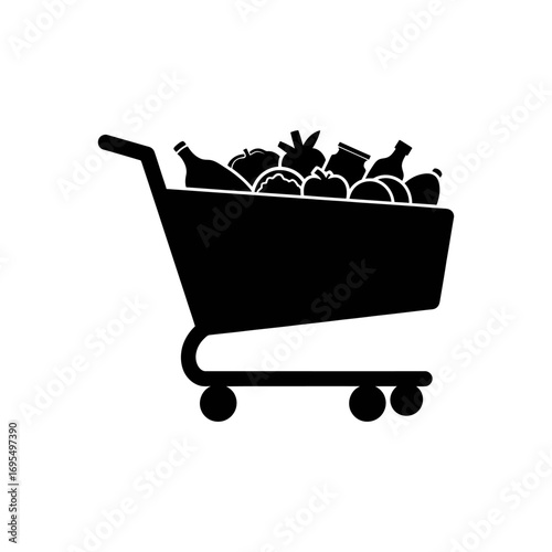 A full shopping cart with fresh fruits is a symbol of healthy market shopping