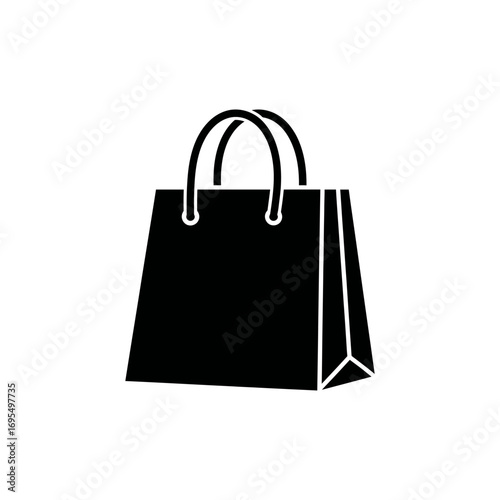 An empty black paper shopping bag with handles is isolated on a white background