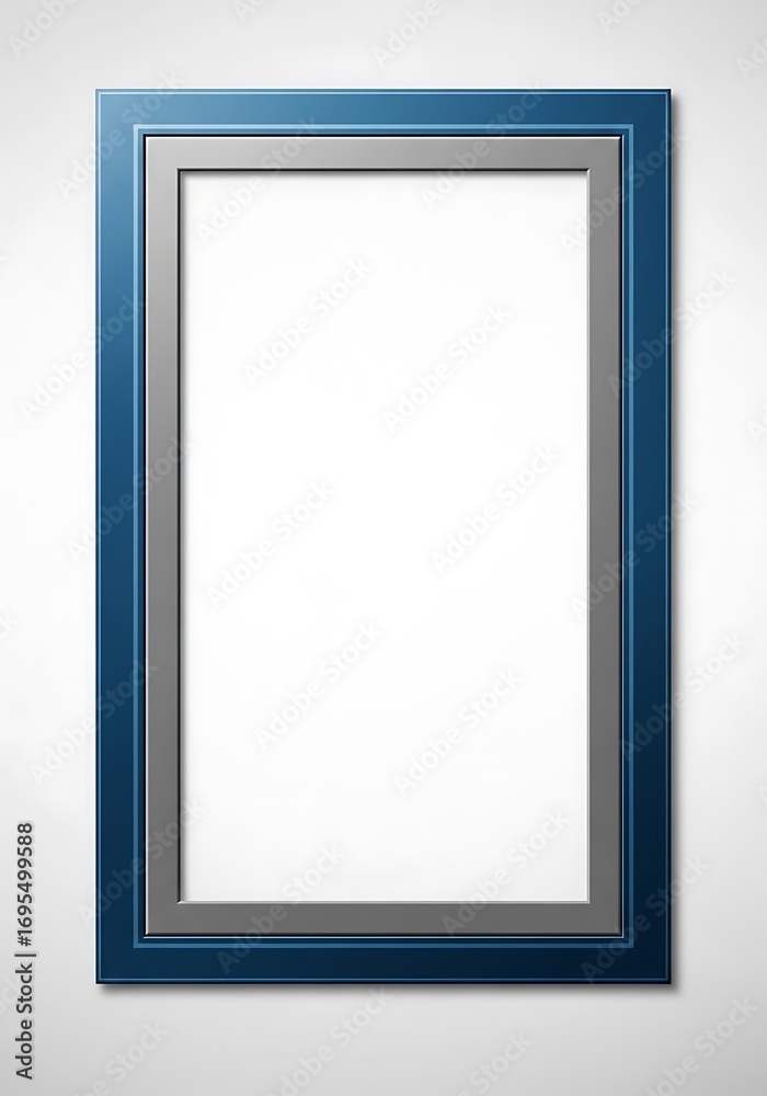 Fototapeta premium Empty picture frame with a double border of deep navy blue and light gray, showcasing a clean and minimalist design against a plain white background.