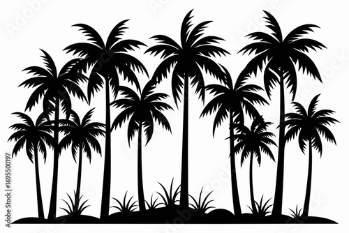 Tropical palm tree silhouettes on a beach at sunset vector illustration
