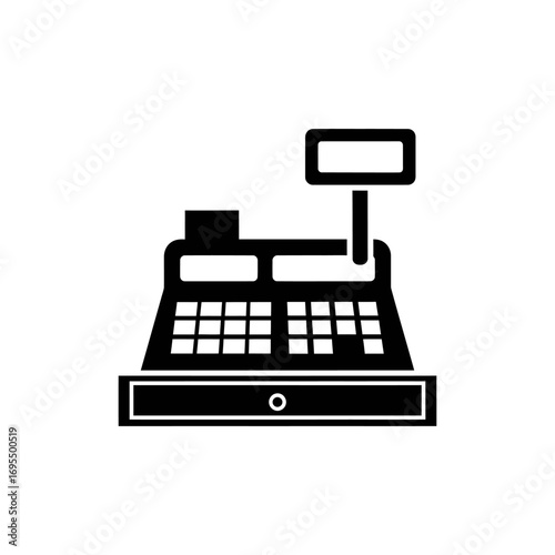 Vector illustration of a cash register typewriter on a table, capturing the essence of a store's financial equipment.