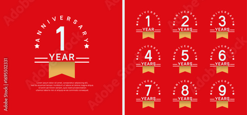 set of anniversary logo style with gold ribbon. vector design white color for celebration
