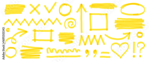 Wallpaper Mural Highlight marker pen set. Hand drawn yellow color highlight with underline, heart, and pen sketch arrow element. Scribble circle shape, check mark sign and dry paintbrush texture. Vector illustration Torontodigital.ca