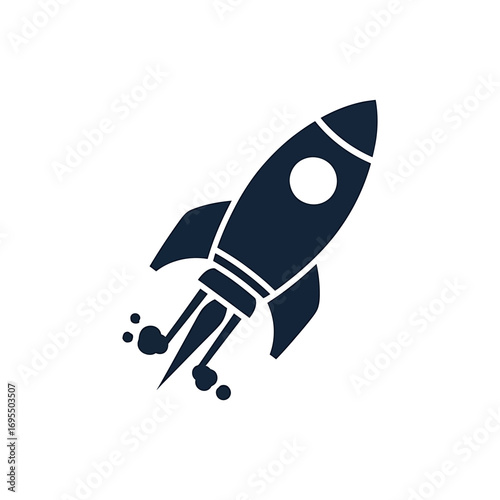 A 3D cartoon rocket in red and white flies into space