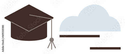 Graduation cap next to a cloud, representing knowledge, academic success, online learning, cloud technology, growth, progress, and innovation. Ideal for education e-learning career ambition