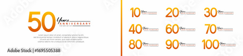set of anniversary logo style with handwriting. vector design orange color for celebration