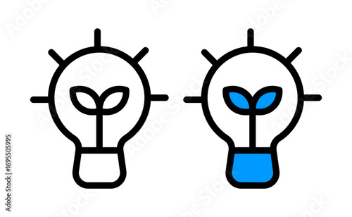 Eco Innovation Icon – Light Bulb with Plant Sprout Symbol of Green Energy, Sustainability, Growth and Ecology