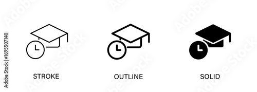 Training time icon for education, school, study time. Vector stroke, outline and solid icons.