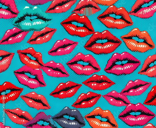 Seamless colorful lips retro pop art background