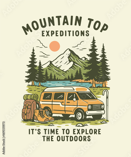 design vintage retro tshirts with handdrawn illustrations and outdoor clothing