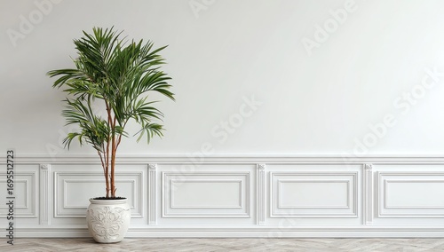 Interior design, white room, plant