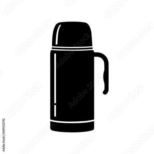 Sleek Black Thermos Flask Illustration for Hot Beverages and Travel