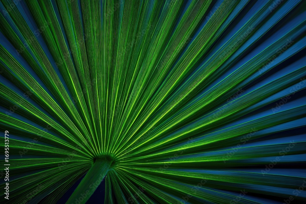Obraz premium Close-up of a palm frond, vibrant green and dark blue